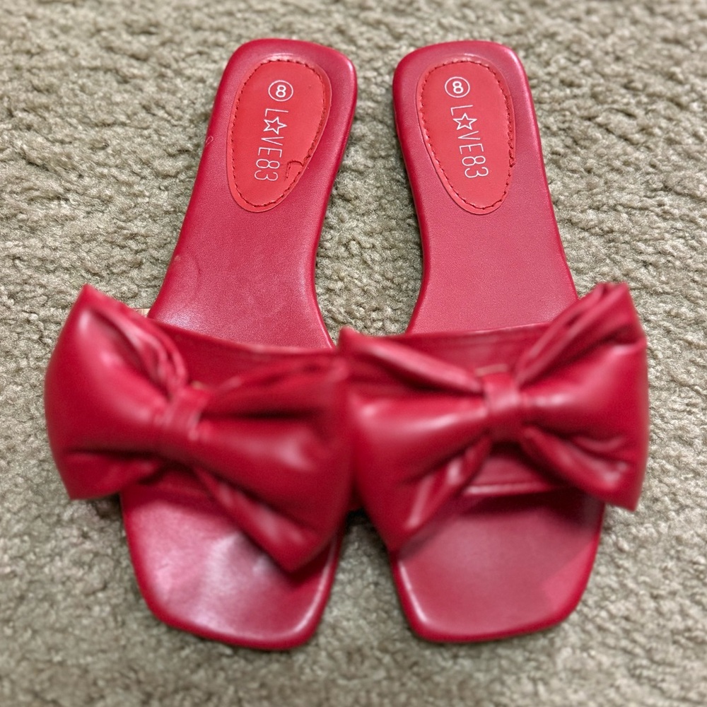 Women's Red Bow Slide Sandals
